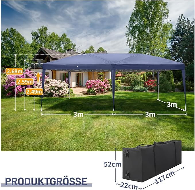 3 x 6m Home Use Outdoor Camping Waterproof Folding Tent with Carry Bag Blue