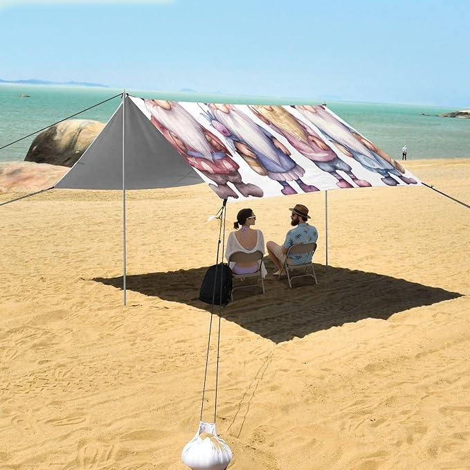 Cute Gnomes Beach Tent Sun Shelter 9.2' x 10.5' Beach Canopy with 4 Sandbags 4 Stability Poles Sand Shovels - Tent Canopy for Beach Camping Fishing Picnics