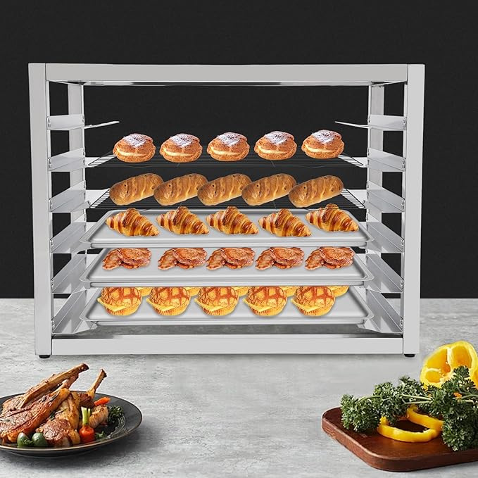 Bakery Bun Pan Speed Rack - 6-Sheet Bun Pan Rack Countertop Food Trays Rack for Commercial Baking and Bakers (6 Tiers) Stainless Steel Trays Not Included