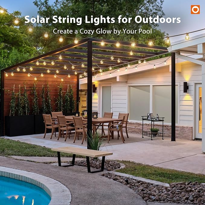 addlon 100FT Solar String Lights Outdoor with Remote 54 LED Shatterproof Bulbs Dimmable &amp Timable 3 Light Modes G40 Waterproof Solar String Lights for Outside Backyard Party Decor