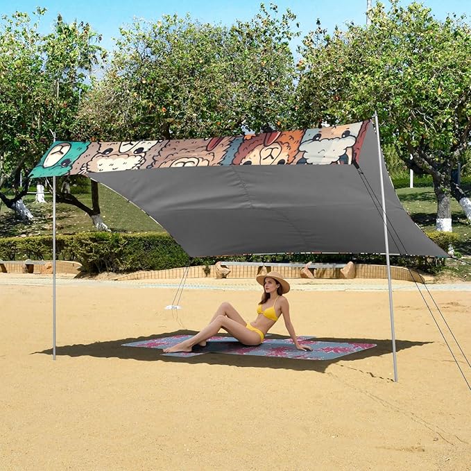 Alpaca Llama Face Portrait Family Camping Sun Shelter Beach Tent Portable Beach Sun Shade Outdoor Canopy for Camping Trips Fishing Picnic
