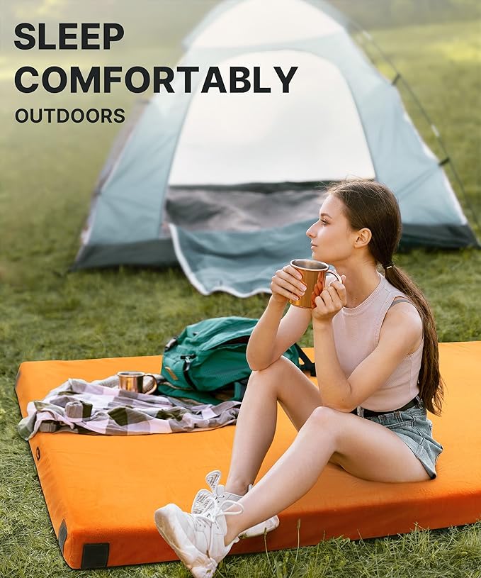 3 Inch Memory Foam Camping Mattress Dual Layer Thick Sleeping Camp Pad for Car Tent Cot Roll-Up Portable Glamping Floor Bed for Guests Sleepover