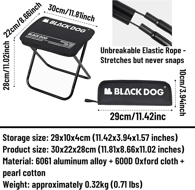 Blackdog 11in Ultralight Camping Folding Stool - 0.7lb Compact Camping Chair 265lb Capacity Aluminum Alloy X-Frame Design for Hiking Fishing &amp BBQ Portable Small Stool for Adults