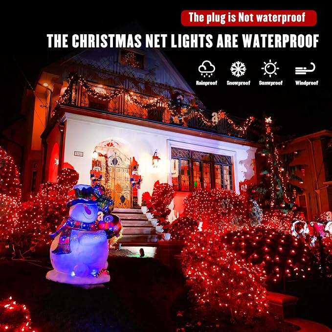 JMEXSUSS 200 LED Red Christmas Net Lights 9.8ft x 6.6ft Connectable Christmas Bush Lights with Remote 8 Modes Plug in Net Light Outdoor Mesh Light Waterproof for Tree Yard Valentines Decoration