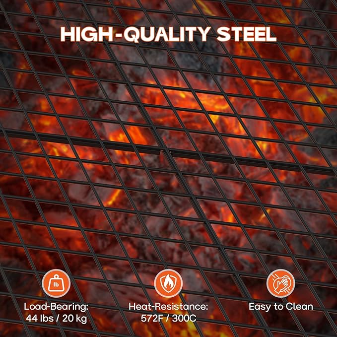 onlyfire Round Fire Pit Grill Grate Heavy-Duty Steel Cooking Grate with X-Marks Design Portable Campfire Grill for Outdoor BBQ Camping Picnics - 24 Inch