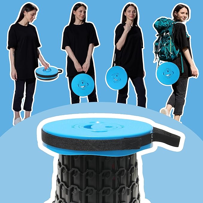 ALEVMOOM 18 Collapsible Stool 800lbs Max Weight Heavy Duty Portable Retractable Folding Telescoping Foldable Camping Stool for Adults Outdoor Fishing Travel BBQ (Blue)