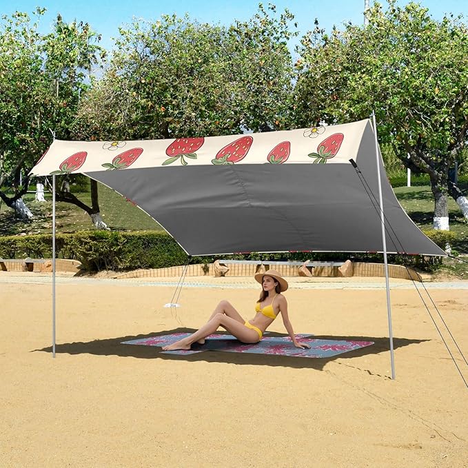 Camping Sun Shelters Cute Strawberry and Flowers Beach Canopy 126 * 110.2in