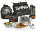 Wealers Unique Complete Messware Kit Polished Stainless Steel Dishes Set| Tableware| Dinnerware| Camping| Buffet| Includes - Cups | Plates| Bowls| Cutlery| Comes in Mesh Bags (4 Person Set)