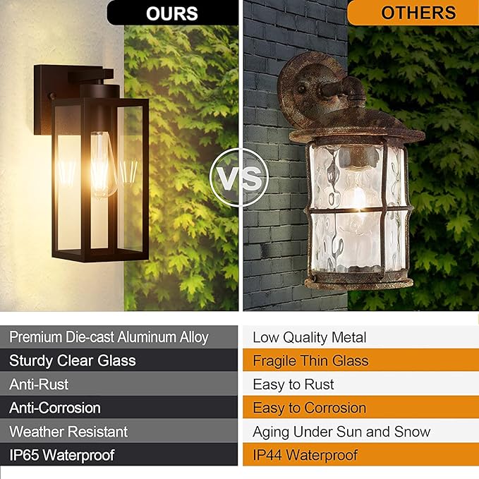 Tipace Outdoor Wall Lantern 2 Pack Brown Exterior Wall Sconce with Clear Glass Shade Wall Mount Lights for EntrywayPorchDoorway(Bulb Not Included)