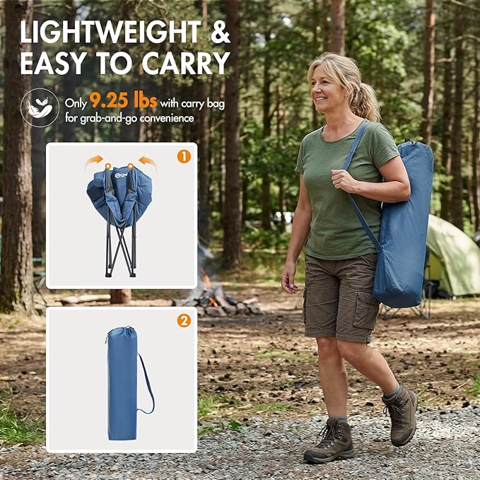 Portal 32 Oversized Camping Chair Foldable Heavy Duty 350 lb Padded Ergonomic Seat for Big &amp Tall Adults Pinch-Free Extra Wide Design Featuring Cup Holder &amp Carry Bag for Fishing Lawn &amp