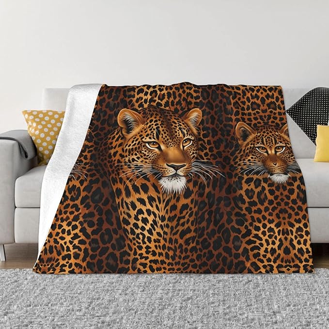 Leopard Pattern 50x40 Printed Soft Fleece Blanket for Sofa Bed and Camping - Cozy Blanket for Travel Picnics Nighttime Use