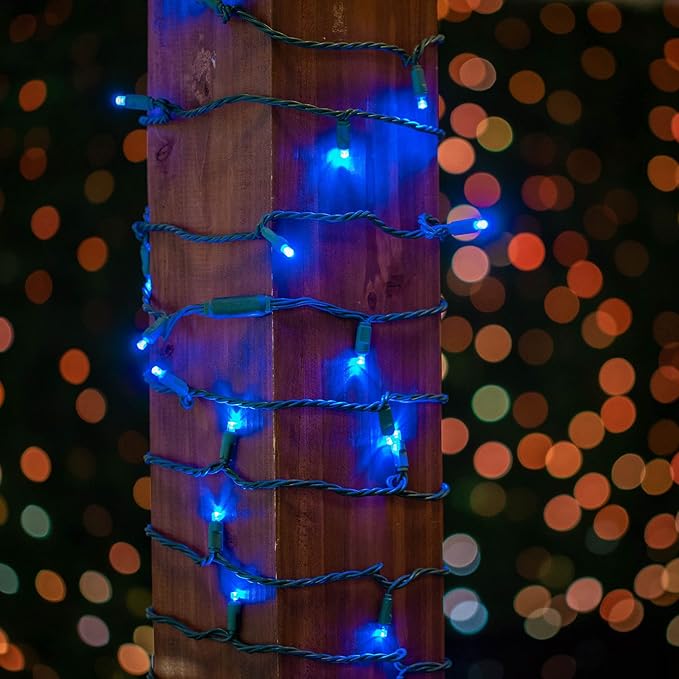 Novelty Lights 25ft 50 LED Blue Christmas Lights Outdoor/Indoor 6 Spacing Green Wire String Lights for Festive Xmas Lighting IP55 UL Listed Dimmable Connectable
