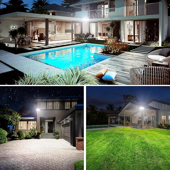 Olafus 130W Flood Lights Outdoor 13000LM Super Bright LED Flood Light IP65 Waterprooof Outdoor Flood Light Fixture 3 Adjustable Heads 6500K Exterior Security Lights for Yard Garage White
