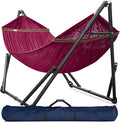 Tranquillo Universal Double Hammock with Stand Included for 2 Persons/Foldable Hammock Stand 600 lbs Capacity Portable Case - Inhouse Outdoor Camping Red