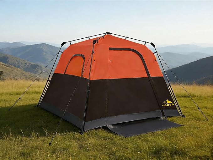 3/4 Person Camping Tent with 1 Door 4 Windows and Upgraded Ventilation– Instant Setup Waterproof 8'x 8'x 67''Oxford Fabric Floor Pop Up in 60 Seconds Includes Rainfly and Backpack