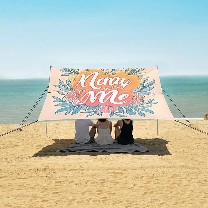 ALAZA Marry Me Wreath Beach Tent Sun Shelter UPF50+ Protection Beach Shade Canopy w/ 4 Sandbags for Outdoor Camping Fishing Backyard Fun Picnic 10x9 ft