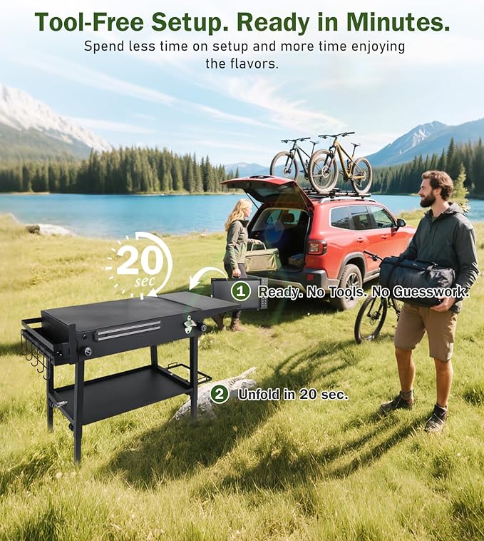 ELITEWILL Griddle Stand Fit for Blackstone 22 Inch &amp 17 Inch Portable Grill Stand With Wheels Large Space Outdoor Pizza Oven Table for Backyard Camping BBQ