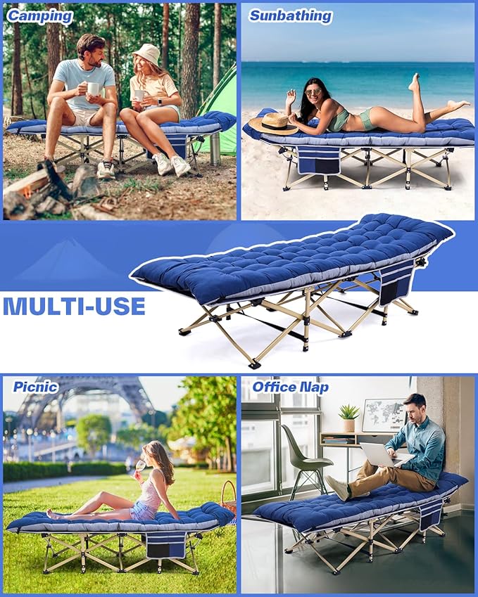Sportneer Camping Cot: 1200D Double Layer Oxford Camping Cots for Adults - Heavy-Duty Foldable Cots for Camping Travel Tent Day Outdoor &amp Home Guest Camping Cots with Mattress Carry Bag &amp 2 P