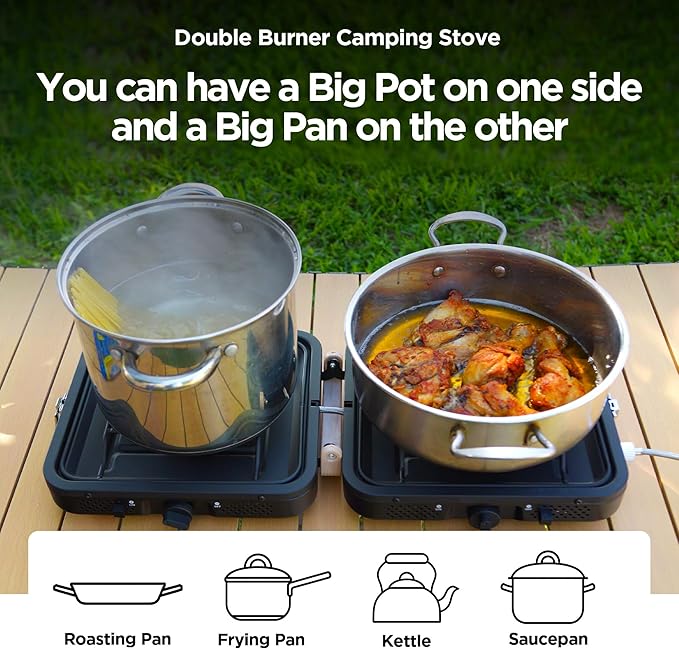 Propane Gas Stove 17500 BTU 2 Burner Folding Portable Camping Stove with Carrying Bag Built to Last Camp Stove for Camping Car Travel Yard Parties Outdoor Cooking Backpacking Grill Propane