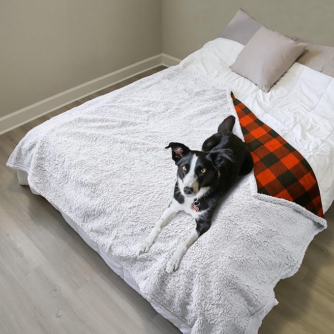 Catalonia Waterproof Bed Blanket Washable Leakproof Bed Cover Reversible Protector Blanket for Couch Sofa Stain Proof Blanket Pad for Adults 80X60 inches Red Plaid