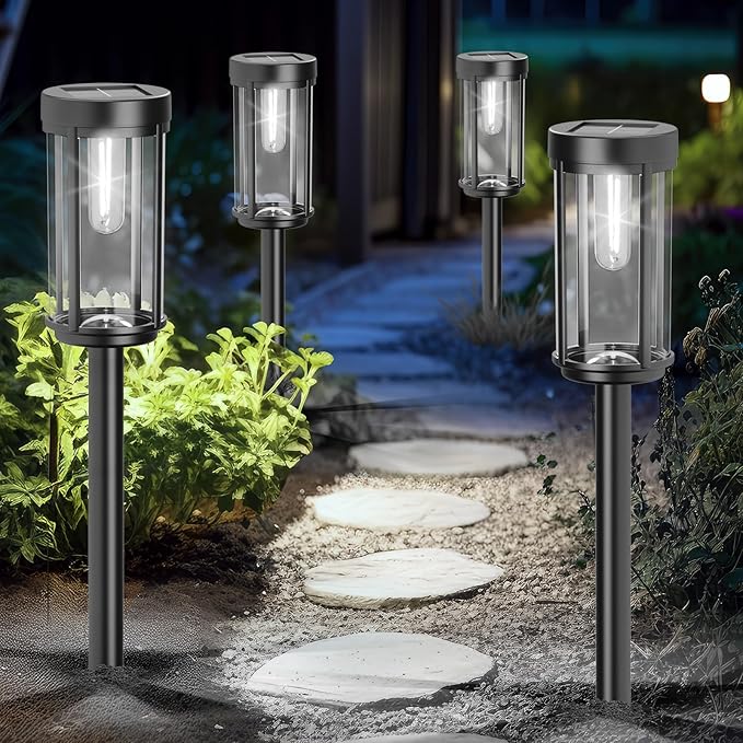 8 Pack Solar Lights Outdoor Waterproof for Garden Walkway Pathway Lawn Yard Decorative Modern Landscape Lighting. (Cool White Light 8)