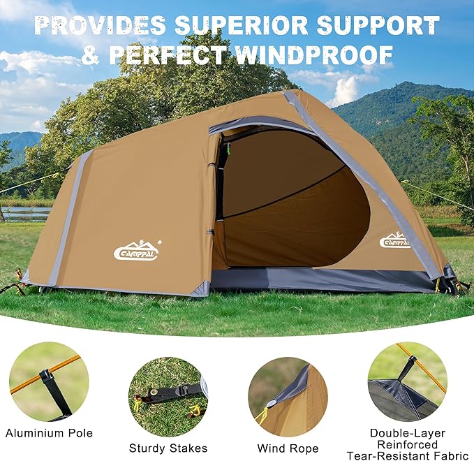 1 Person Backpacking Tent Waterproof Windproof Single Person Tent Lighweight Compact One Person Tent for Camping Hiking
