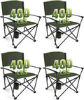 Folding Camping Chairs for Adults Heavy Duty Plus Size Camping Chairs 400 lb Steel Frame Metal Arm Lawn Chairs with Cup Holder Extra Large Camp Chair for Outdoor Sports Green 4 Pack (2 Pack x 2)