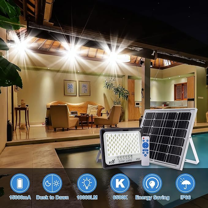 100W LED Solar Flood Lights 15000 MAH Street Flood Light Outdoor IP66 Waterproof with Remote Control Security Lighting for Parking Lot Yard Garden Swimming Pool Pathway (Modern 100W)