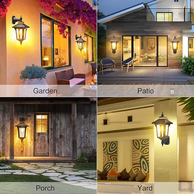 Solar Powered Wall Lantern Lights Outdoor with 3 Modes Motion Sensor Solar Wall Light Waterproof Dusk to Dawn LED Exterior Front Porch Lights Fixtures Wall Mount for Garage House Patio Doorway Yard