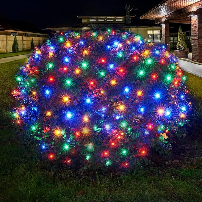 Led Christmas Net Lights Outdoor Christmas Lights Multicolor 160LED 5ftx7ft Waterproof Outdoor Indoor Fairy Mesh Net Light for Xmas Party Yard Patio Trees Shrubs Bushes Decorations