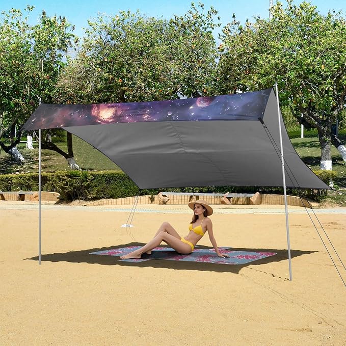 ALAZA Raccoon Nebula Galaxy Beach Tent Sun Shelter UPF50+ Protection Beach Shade Canopy w/ 4 Sandbags for Outdoor Camping Fishing Backyard Fun Picnic 10x9 ft