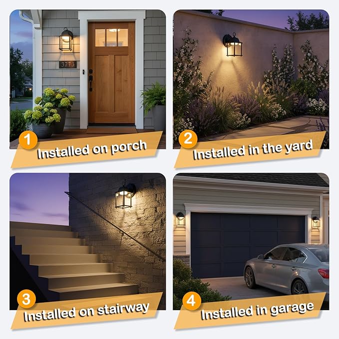LIT-PaTH Small Outdoor LED Wall Lantern with Dusk to Dawn Photocell 3000K Warm White 9.5W 800 Lumen Aluminum Housing Plus Glass Outdoor Rated 1-Pack Black
