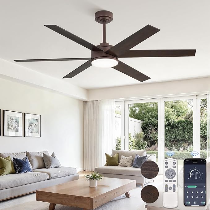 Fanbulous 56 Inch Ceiling Fans with Lights and Remote Reversible 6 Blades Dimmable 3000K-6000K Adjustable Outdoor Ceiling Fans for Patios Large Ceiling Fan for Indoor or Covered Outdoor-Brown