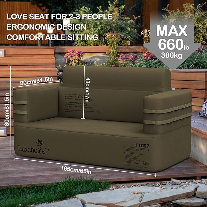 Inflatable Couch Multifunctional Durable Inflatable Sofa with Built in Pump Inflatable Furniture Portable Blow Up Couch for Camping Backyard Outdoor Glamping Inflatable Chair Movie Loveseat | Auto Cor