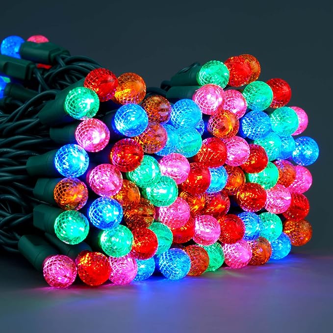 YULETIME Multicolor One-Piece G12 Raspberry Christmas Lights 140 Count 48 Feet 2 Sets 70 LED 24 ft High Waterproof UL Certified String Light (Multicolor)