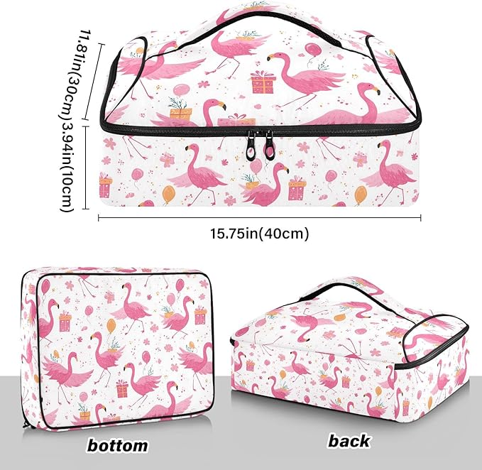 Casserole Carrier Playful Pink BirdInsulated Casserole Carrier for Hot or Cold Food Thermal Lunch Tote for Potluck Parties Picnic Beach Fits 9 x 13 Inches Baking Dish