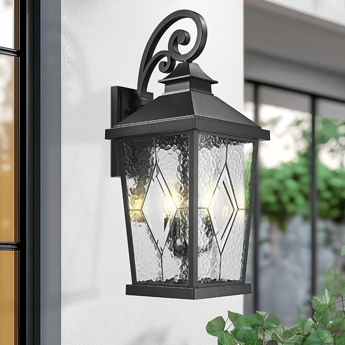 Emliviar Outdoor Light Fixture for Porch 27-Inch Extra Large Exterior Porch Lantern Light Waterproof Aluminum Outdoor Wall Sconce in Black Finish WE301BL-SD BK