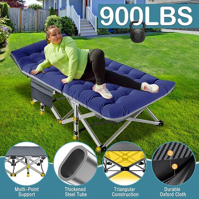 NAIZEA Folding Camping Cots for Adults Folding Cot with Mattress Camping Foldable Bed Portable Military Cot Double Layer Oxford Strong Heavy Duty Sleeping Cots w/Carry Bag for Camp Office Travel
