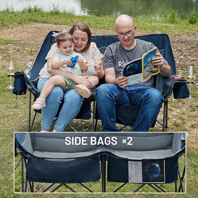 Timber Ridge Double Camping Chair Heavy Duty Outdoor Folding Camp Couch Loveseat Camping Chairs Perfect for Campsites Patio/Lawn Soccer Games or Other Youth Sports Supports 600 lbs