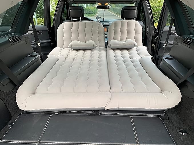 3 in 1 Car Air Mattress SUV Mattress for Back Seat Cargo Area Car Mattress with Electric Air Pump-2 Support Fillers &amp 2 Pillows Fits SUV|MPV|Sedan|Minivan for Road Trip Camping Grey