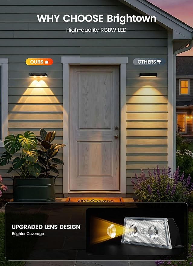 Brightown 6 Pack Solar Lights Outdoor Waterproof Color Changing Solar Fence Deck Step Flood Lights Warm White &amp RGBCW 11 Color IP65 Waterproof Garden Lights for Outside Backyard Yard Step Patio
