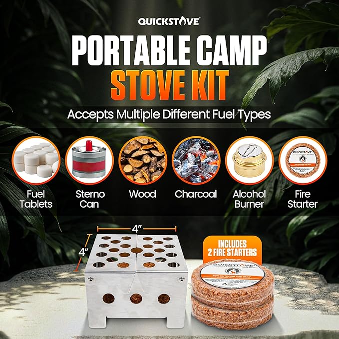 Portable Stove Kit with Camping Pot &amp 2 Fire Starters Lightweight Stainless Steel Wood Burning Stove for Emergency Preparedness Survival Supplies Camping Gear &amp Outdoor Cooking