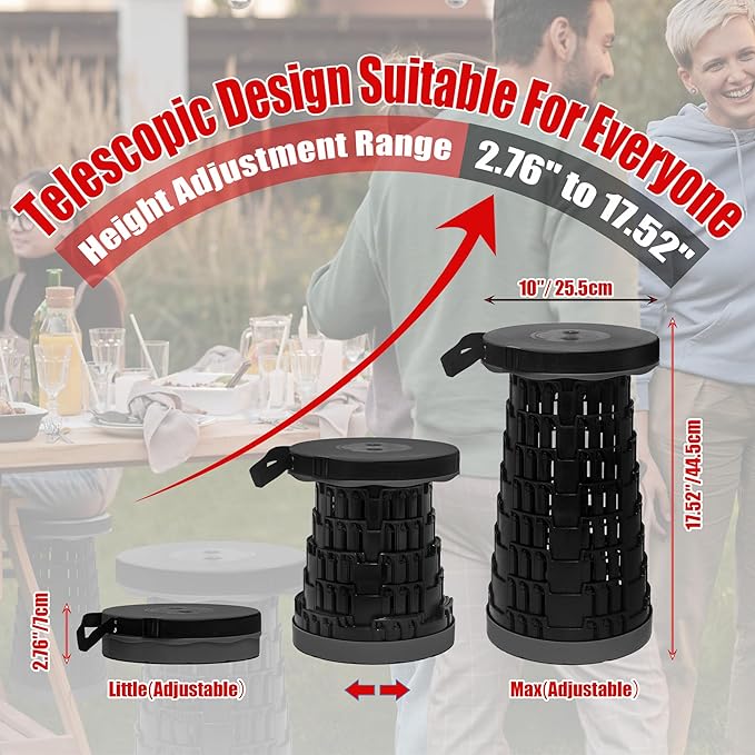 2025 2PCS Upgraded Collapsible Stool Thickened Set Portable Stool Folding Stools Foldable Chair for Camping Fishing Hiking BBQ and Outdoor Activities - Max 500lbs (Black)