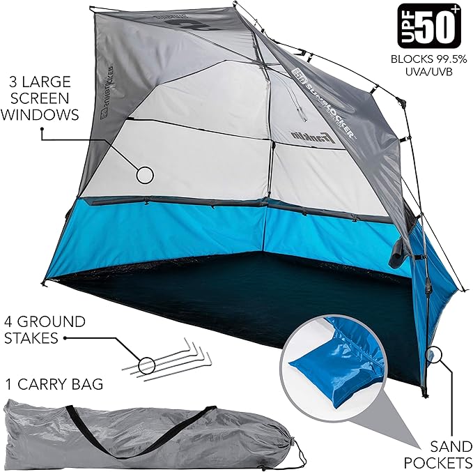 Franklin Sports Sideline Sunblocker Shelter - Easy Set Up - Portable and UPF 50+ Protected Design - Great for Beach and Sports Games