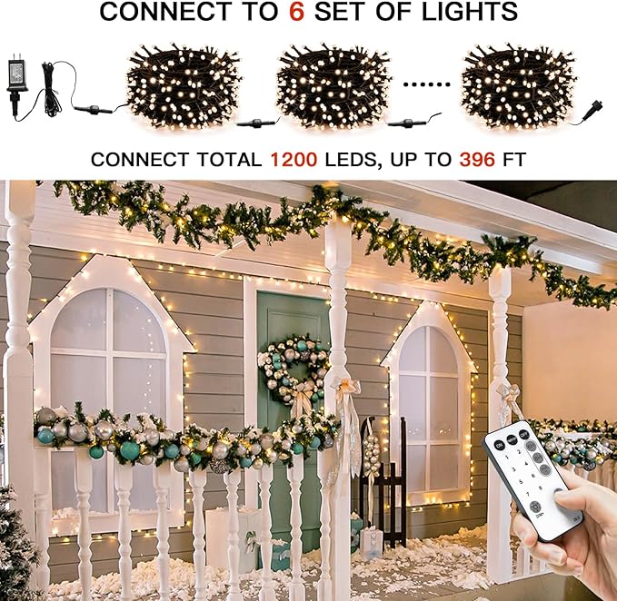suddus Christmas Tree Lights Indoor 66ft 200led Connectable Tree Lights with 8 Modes Twinkle Lights for Christmas Tree Backyard Patio Porch House Decoration Warm White