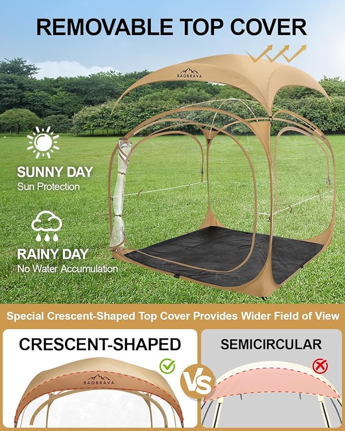 Pop Up Sports Tent - Thick PVC Scratch-Resistant Bubble Clear Tent Instant Weather Proof Pod with Extra Top Cover for Soccer Football Games Outdoor Events 5-6 Person