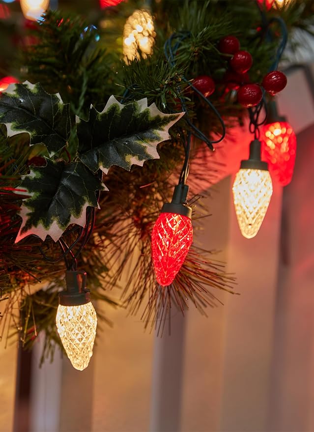 C9 LED Christmas Lights Outdoor 68 Ft 100 LED C9 String Lights with 100 All in One Clips Connectable Waterproof Christmas Tree Lights for Outside Roofline Backyard Garden Decor Red &amp Warm White