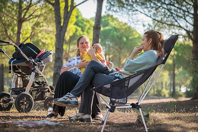 Nice C Ultralight High Back Folding Camping Chair Collapsible Backpacking Chair Compact &amp Heavy Duty Outdoor Travel Picnic Festival with 2 Side Pockets Pillow &ampCarry Bag (One Black)
