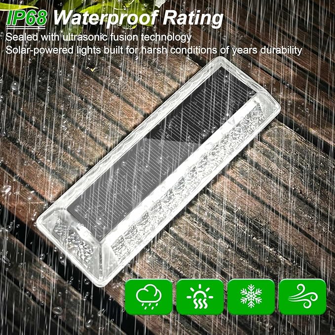 Lacasa Solar Deck Lights Solar Lights Outdoor Waterproof IP68 4 Pack Solar Powered Pathway Yard Driveway Step Landscape Light LED Lighting 50LM for Garden Path Walkway Stair Patio Cool White 6000K
