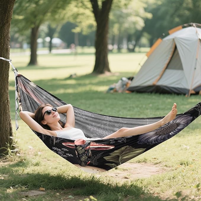 Skull and Mushroom Camping Hammock 330 lbs with 2 Tree Straps Carry Bag Single Portable Hammock for Outdoor/Indoor Hiking Beach Backpacking Travel